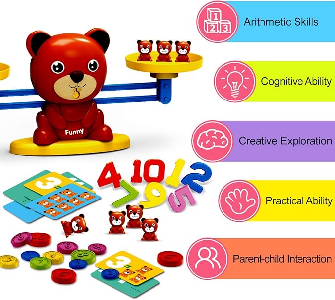 REMOKING Montessori Balance Scale Math Toy for Kids, Counting Bears Educational STEM Toy for Preschool Learning, Sorting & Number Recognition Toy for Toddlers Ages 3+