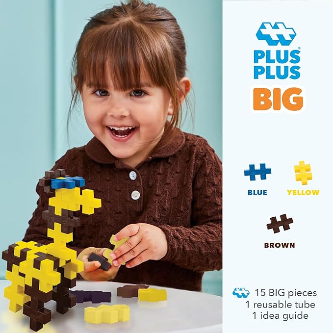 PLUS PLUS Big - Instructed Tube - 15 Piece Giraffe - Construction Building Stem/Steam Toy, Interlocking Large Puzzle Blocks for Toddlers and Preschool