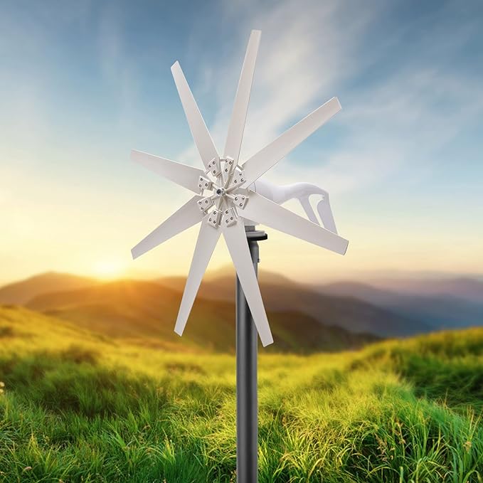 Bepritm Vertical Axis Wind Turbine, Wind Generator Kit with Controller & IP67 Protection, Ultra-Quiet Design for Home, RV, Business, Industrial Energy Supply (600W 12V White 8 Blades)