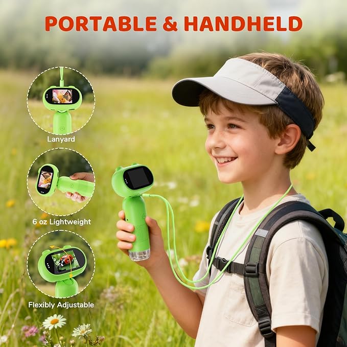 Kids Microscope Aurosports Microscopes Handheld Pocket - 1000X Miniscope Portable with Photo & Video - 2 Inch HD IPS Screen 32GB Digital Microscopes for Gifts