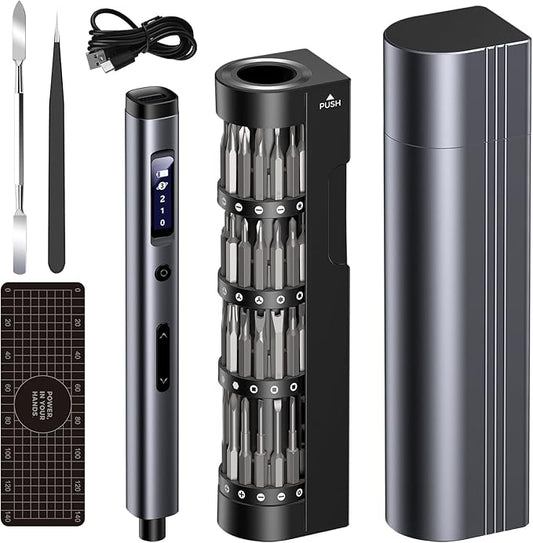 66 IN 1 Mini Electric Screwdriver Cordless, Precision Screwdriver Magnetic Bits Set with Case, USB Charging 3 Torques Settings, LED lights, Portable Repair Tool Kit for Phone PS5 Laptop
