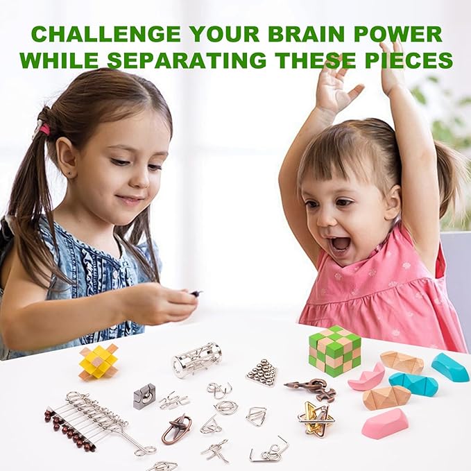 15pcs Brain Teaser Puzzles for Adults - Metal Puzzles 3D Puzzle Game Toys for Adults Teens - Wooden Unlock Interlocking Puzzle Adult IQ Education Smart Toys