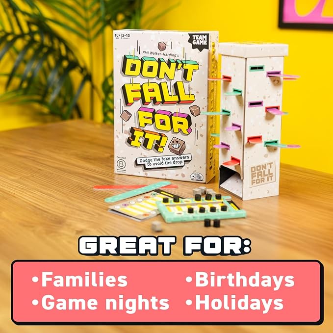 Don't Fall for It - The Hilarious Tower Trivia Game for Ages 10 and up. Fun and Easy Board Game for 2+ Players, Perfect for Families and Kids and Game Night.