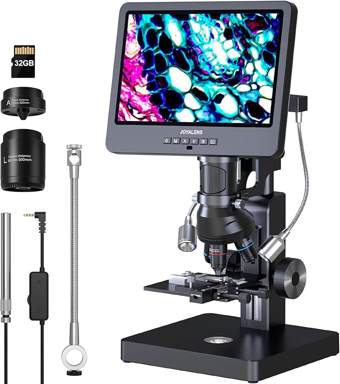 JL269S 5 Lens 10.1'' HDMI Digital Microscope 5000X with Endoscope, 24MP Biological Microscope for Adults Kids Home Lab, Coin Microscopes Full View for Error Coins, Windows PC Compatible, 32GB