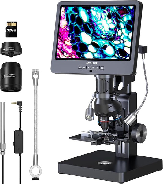 JL269S 5 Lens 10.1'' HDMI Digital Microscope 5000X with Endoscope, 24MP Biological Microscope for Adults Kids Home Lab, Coin Microscopes Full View for Error Coins, Windows PC Compatible, 32GB