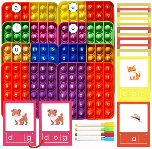 CVC Word Games with 4 CVC Word Popper & 60 CVC Flashcards, Learn to Read in Weeks, Multisensory Reading & Phonics Spelling Game, Ideal for Pre Kindergarten to 1st Grade-Homeschool Supplies