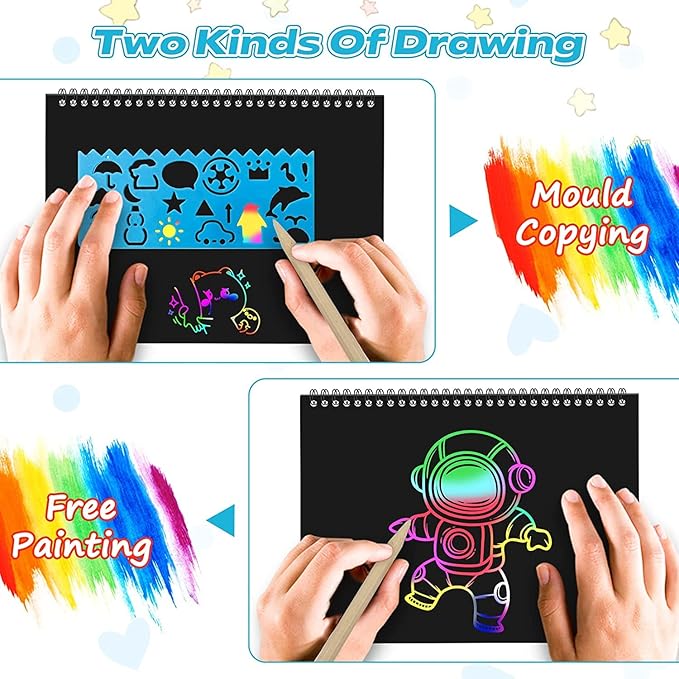 Smasiagon Scratch Paper Art Set for Kids: 2 Pack Scratch Off Arts Crafts Graduation Gifts for Kids Ages 3-12 Girls Boys Students Teens School Classroom Prizes Birthday Party Favor Games DIY Activity