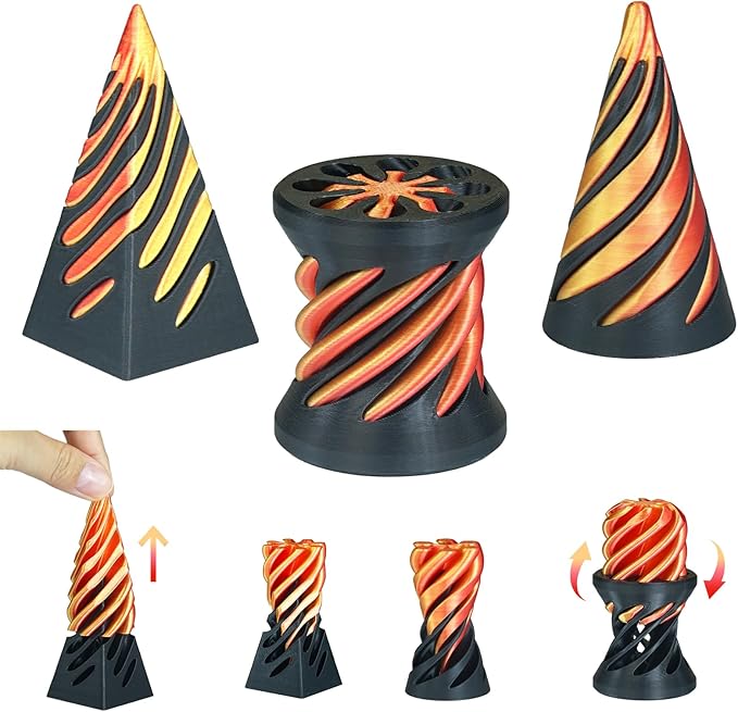 3PCS Impossible Cone,3D Printed Spiral Cone Fidget Toys,Impossible Pyramid Passthrough Sculpture,Stress Relieving Toys for Adults and Kids,Stocking Filler White Elephant Gifts(Black Gold)