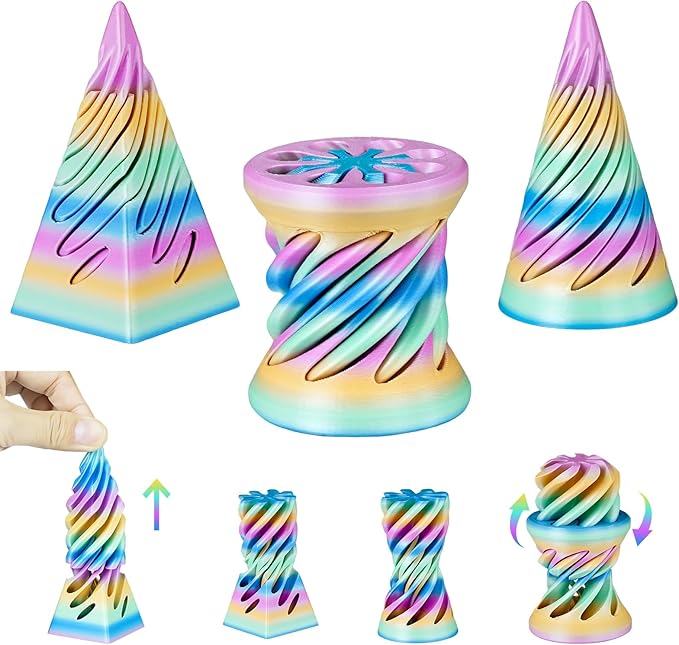 3PCS Impossible Cone,3D Printed Spiral Cone Fidget Toys,Impossible Pyramid Passthrough Sculpture,Stress Relieving Toys for Adults and Kids,Stocking Filler White Elephant Gifts (Candy Color-1)