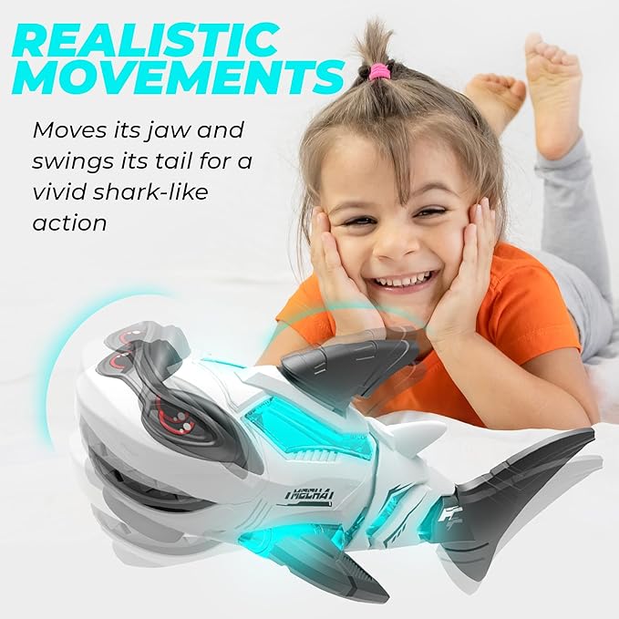 Shark Toy Interactive Crawling Shark Toys with Music and Lights, Auto-Direction Change Crawling Walking Toy Gift for Infants Toddlers 3 4 5 Year Old, Boy Girl Birthday