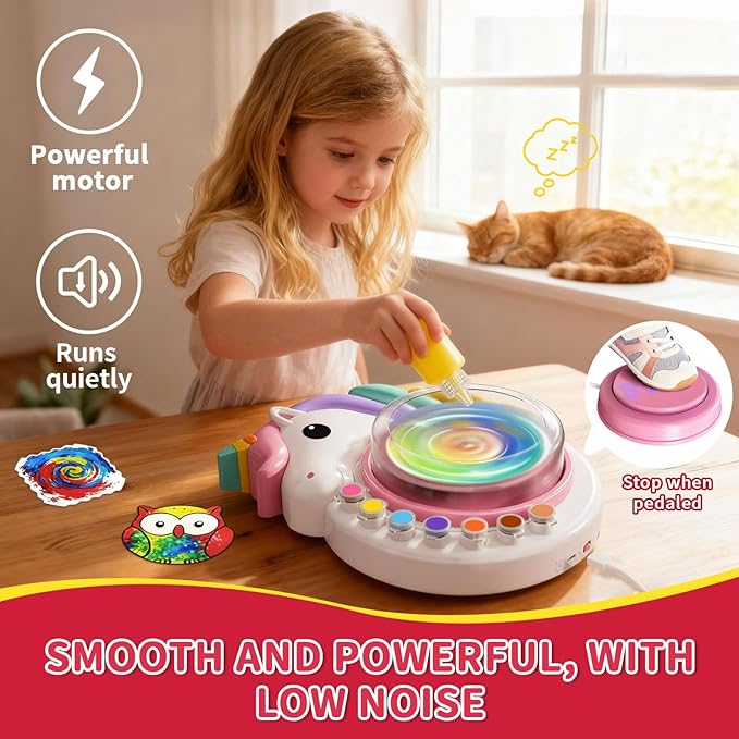 Oeasic Unicorn Spin Art Machine for Kids, Dual Rotation Painting Spinner Arts and Crafts with 60 Design Cards, Art Supplies for Kid Set, Birthday & Christmas Gift for Girls Ages 4 5 6 7 8 9 10 11 12