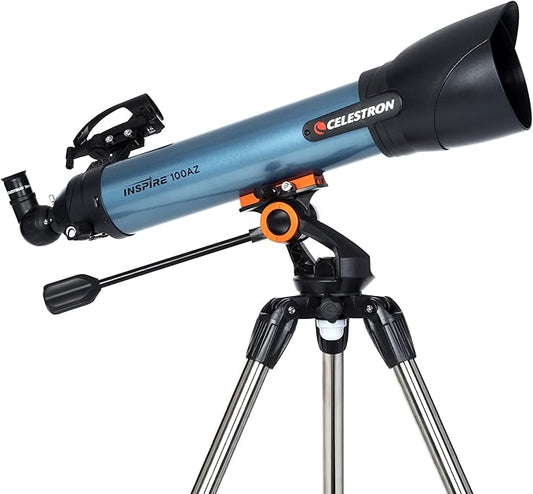 Celestron Inspire 100AZ Refractor Telescope with Built-in Smartphone Adapter, Blue