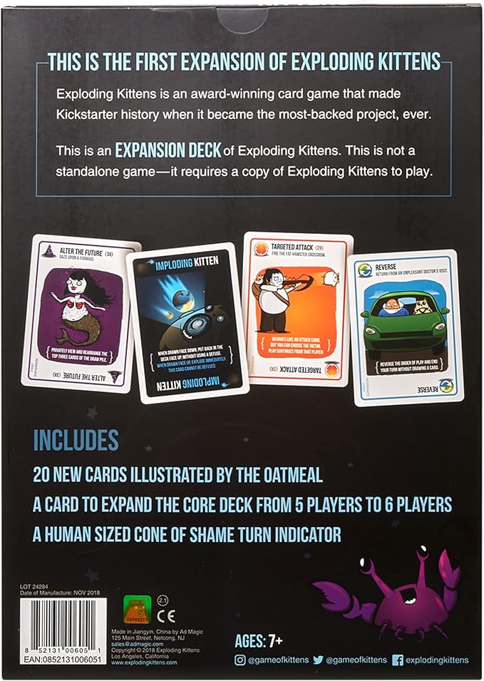 Imploding Kittens Expansion Set - A Russian Roulette Card Game, Easy Family-Friendly Party Games for Adults, Teens & Kids - 20 Card Add-on