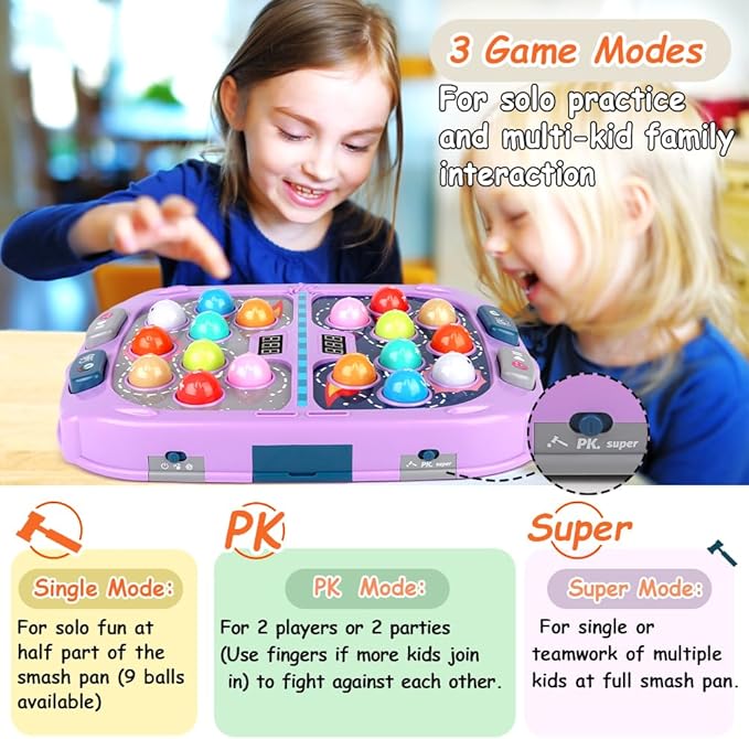 ANNKIE Whack Game Mole for Kids, Toys for 3 4 5 6 7 8+ Year Old Boys and Girls, Pounding Game for Kids with 3 Modes,2 Hammers,Gifts for 3-12 Year Old Boys Grils, Interactive Toy with Sound and Light
