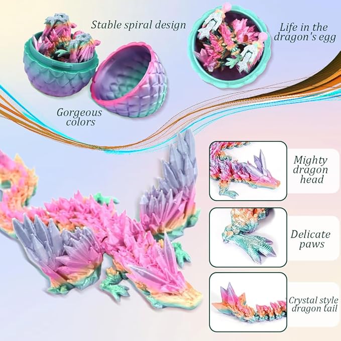 3D Printed Dragon Egg Toy, Fidget Toys for Children, Xmas Gift for Adults with Stress, Autism, ADHD, Perfect Christmas Stocking Stuffer (4 PCS)