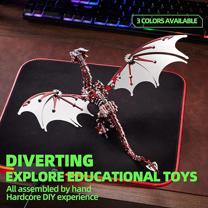 OreilleStar 3D Metal Dragon Puzzle, Mechanical Model Building Kit, Green and Red Assembly Puzzle for Adults Gift (Red Dragon)