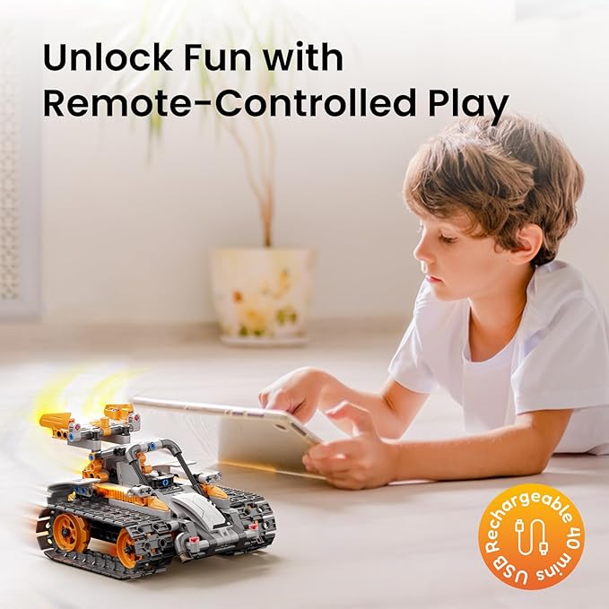 Sillbird Robot Building Kit with Remote Control Christmas STEM Gifts for Kids Boys Age 8-12, Coding Technic Robotics Toy for Birthday - Buildable 5in1 Models with 488 Pieces - Orange
