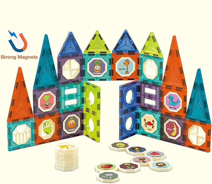 Glowing Magnetic Tiles Marble Run Race Track Super Set - 150 Complete Pieces Glow in The Dark STEM Magnetic Building Blocks Gravity Marble Maze Games for Toddlers Kids Boys Girls Ages 3+ Years