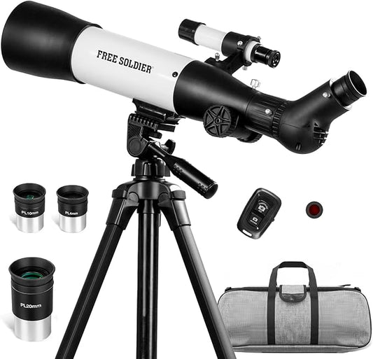 FREE SOLDIER Telescope 70mm Aperture 500mm Refractor Telescope for Adults High Powered - Professional Astronomical Refracting Telescope for Adults Beginners with Phone Adapter and Carry Bag White