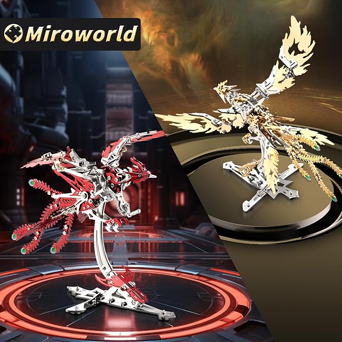 Microworld 3D Metal Puzzle for Adults, Phoenix 3D Metal Model Kits, Mechanical Challenge 3D Puzzle, DIY Animal Difficult 3D Puzzles Home Decor Art Craft Gifts (Gold)