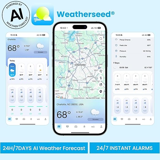 Sainlogic WiFi Smart Weather Station SA9 with 24H/ 7Days Accurate Weather Forecast by Weatherseed® AI, 8.5" Large Display,UV,Sun Light,Rain Gauge,Wind Gauge,2-Year Data Storage & Export (Only 2.4G)