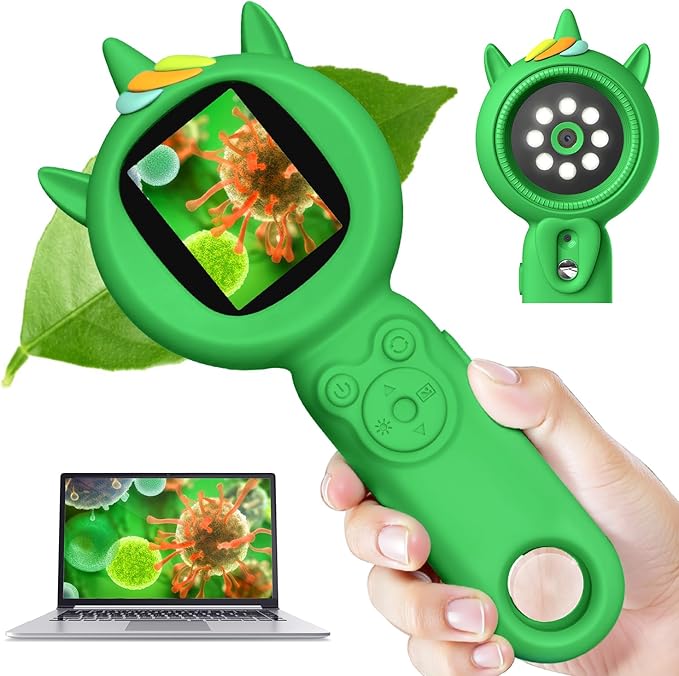 Microscope for Kids, Auto-Focus Handheld Digital Microscopes with 2.0" Screen, 8 LEDs Rechargeable Pocket Mini Microscope Christmas Gifts Educational Science Toys for Ages 5 6 7 8 9 10 11 12
