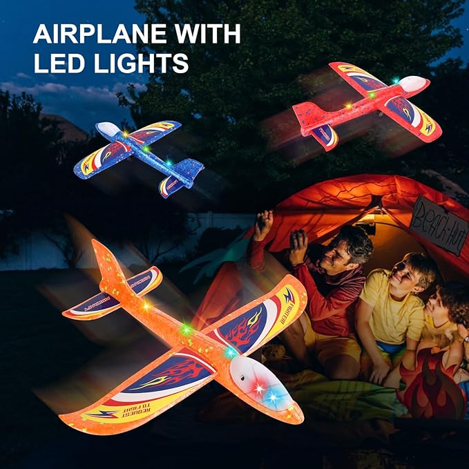 Airplane Launcher Toys,3 Pack 13.2'' LED Foam Glider Catapult Plane Toy for Boys,2 Flight Modes Outdoor Flying Toys Birthday Gifts for Boys Girls 3 4 5 6 7 8 9 10 11 12 Year Old