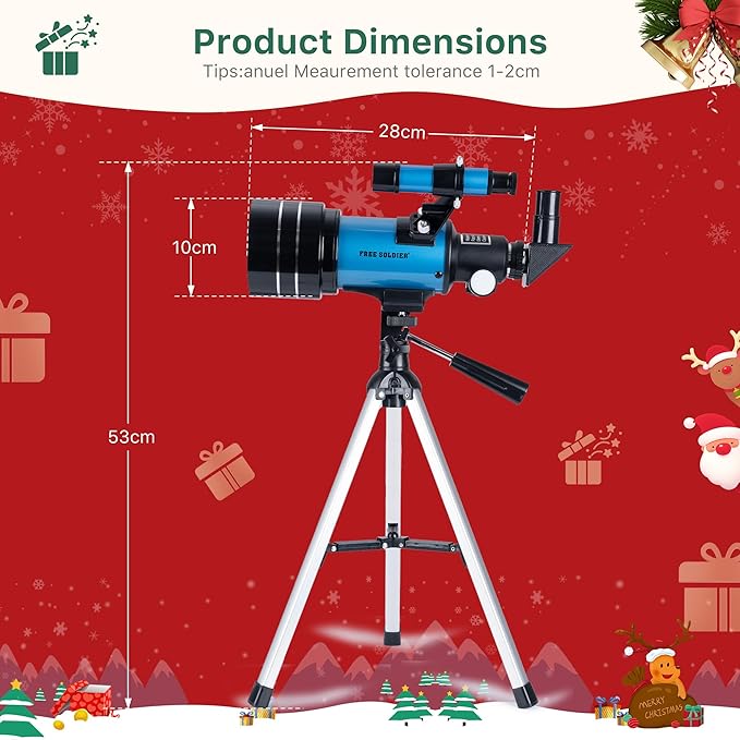 FREE SOLDIER Telescope for Kids 70mm Aperture Astronomical Refractor Telescopes for Beginners (15X-150X) 300mm Telescope for Adults High Powered with A Phone Adapter & A Wireless Remote (Blue)