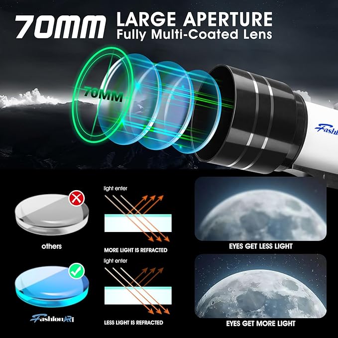 Telescope for Kids Beginners, Telescope for Kids 8-12, High Power 70mm Aperture 300mm Focal Length Astronomical Scope