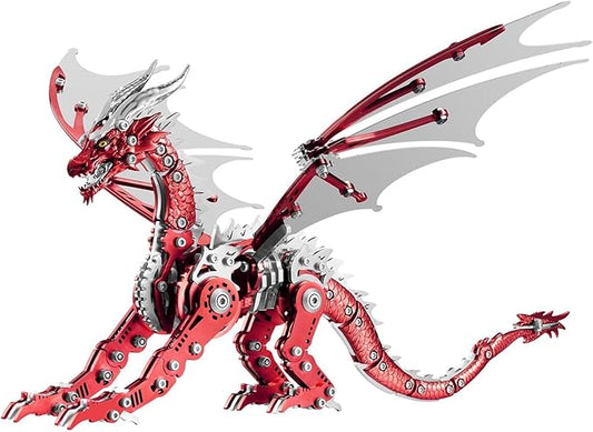 OreilleStar 3D Metal Dragon Puzzle, Mechanical Model Building Kit, Green and Red Assembly Puzzle for Adults Gift (Red Dragon)