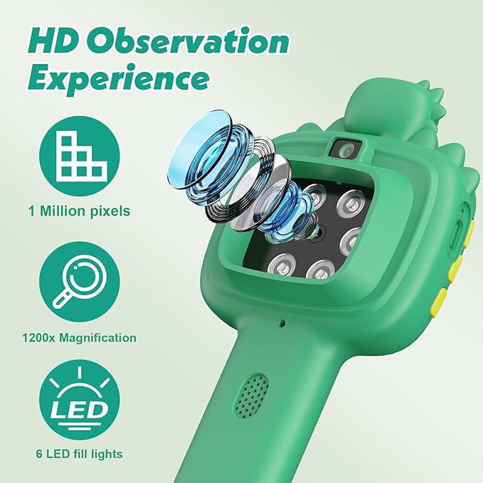 Microscope for Kids Gifts Toys Science, Mini Handheld Digital Pocket Microscope Requiring Direct Surface Contact, Educational STEM Toy for Boys Girls Ages 8–12, Christmas Birthday Gift Idea