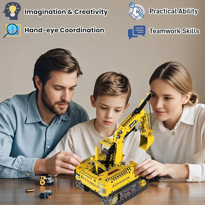 STEM Construction Toy Building Sets - Remote-Controlled Excavator Engineering Kit with 555 Pieces, Motor Module, Educational Battle Bots Gifts for Teen Boys, Science Kits for Kids Age 8-12