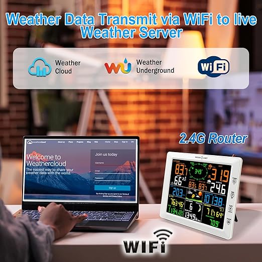 Urageuxy WiFi Weather Station with 8.3 inch Color Display – Wireless Outdoor Sensor Measures Rain Gauge, Wind Speed/Direction, Temperature, Humidity, UV, Forecasts, Barometer