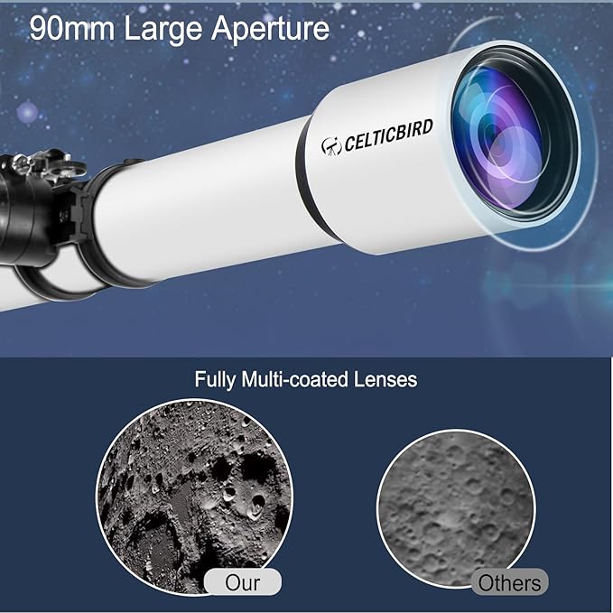 Telescope for Adults High Powered, 90mm Aperture 700mm Refractor Telescopes for Adults Astronomy Telescopio with High Precision Adjustment, Ultra-Stable Vertisteel AZ Mount Base Tripod, Phone Adapte