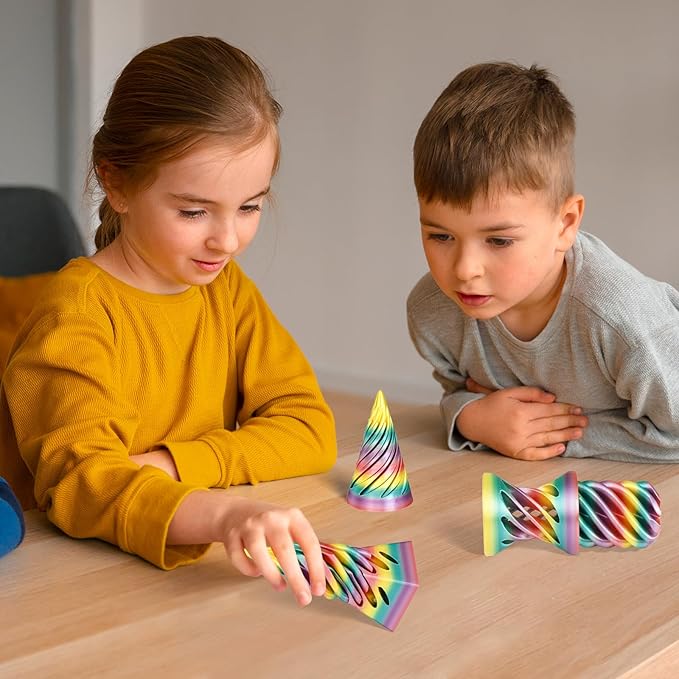 3PCS Impossible Cone,3D Printed Spiral Cone Fidget Toys,Impossible Pyramid Passthrough Sculpture,Stress Relieving Toys for Adults and Kids,Stocking Filler White Elephant Gifts(Rainbow)