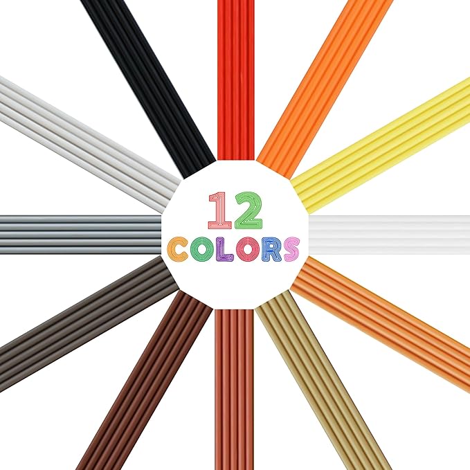 MIKA3D 3Doodler Start+ 3D Pen Compatible 12 Basic Colors PCL Filament, 900cm Total, 60pcs (15cm x 5pc), Low Print Temperature