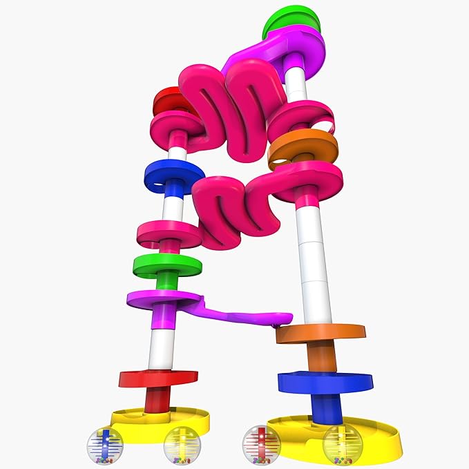 WEofferwhatYOUwant Super Ball Drop – 26-Piece Giant Marble Run for Toddlers 10M+ | Extra Tall STEM Tower Toy with Large Balls, Windy Ramps & Double Bridges | Expandable, Durable & Educational Toy Set