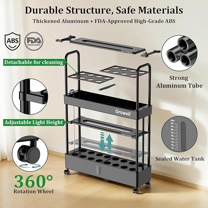Large Hydroponics Growing System Kit, 32 Pods Vertical Hydroponic Garden, with 32 Large Buckets, 32L Indoor Garden System for Herb Vegetable Fruit, with 2 Light Modes, Auto Circulating Water System