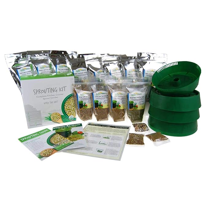 Deluxe Sprouting Starter Kit w/ 12 Lbs Organic Seed - Grow Sprouts: 3 Tray Sprout Garden, Seeds: Alfalfa, Radish, Clover, Mung Bean, Garbanzo Bean, Green Pea, Crunchy Lentil Fest & More Product Name