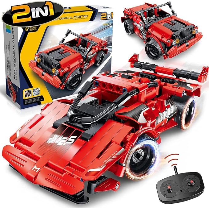 SpringFlower STEM Building Blocks Toys Gifts for Age 6, 7, 8, 9, 10, 11, 12 Boys and Girls, DIY Building Bricks, STEM Engineering Construction RC Toy,Racing Car with Remote Control