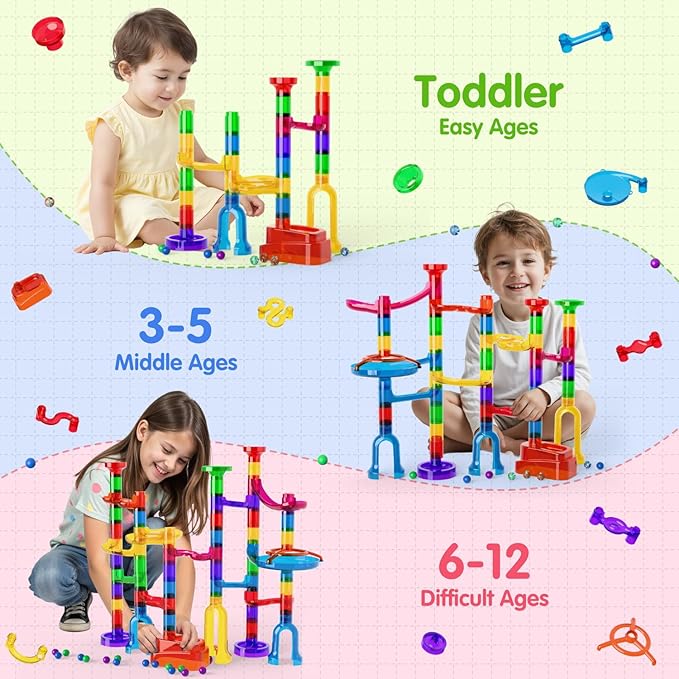 Marble Run, 109Pcs Marble Maze Game Building Toys for Kid, Upgrade Mable Track Race Construction STEM Learning Toy, Birthday for Boys Girls Aged 3-12