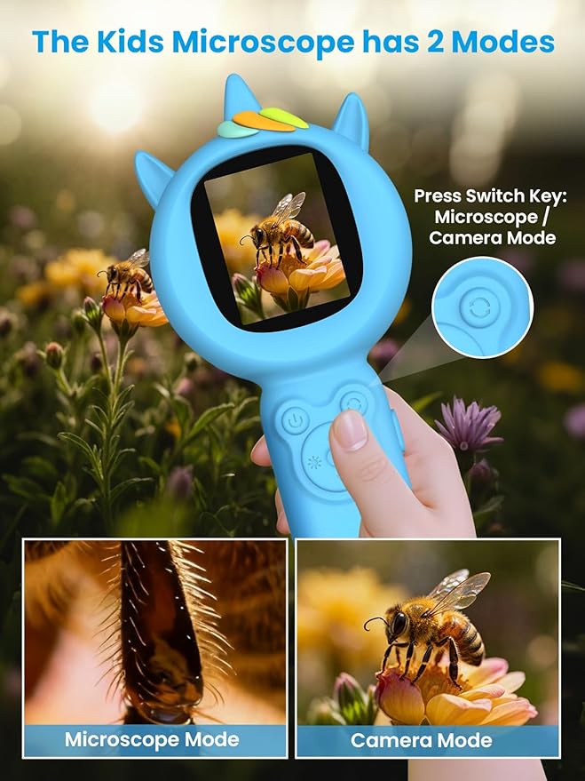 Microscope for Kids, Auto-Focus Handheld Digital Microscopes with 2.0" Screen, 8 LEDs Rechargeable Pocket Mini Microscope Christmas Gifts Educational Science Toys for Ages 5 6 7 8 9 10 11 12