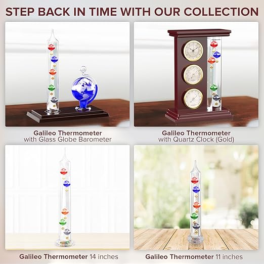 JJ Care Galileo Thermometer with Glass Globe Barometer Frosted, Galileo Weather Station Measures Temperatures from 64ºF to 80ºF, Glass Galileo Thermometer for Indoor and Outdoor Home Décor