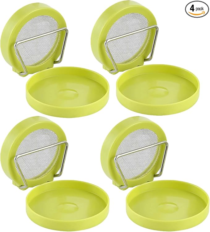 4 Set Seed Sprouter Kit for Wide Mouth Jars - Germination Tray with 316 Stainless Steel Mesh, BPA Free Plastic Drip Tray & Tilted Lid for Bean Sprouts, Broccoli, Alfalfa, Microgreens