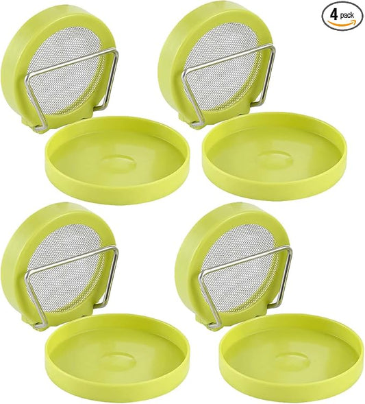 4 Set Seed Sprouter Kit for Wide Mouth Jars - Germination Tray with 316 Stainless Steel Mesh, BPA Free Plastic Drip Tray & Tilted Lid for Bean Sprouts, Broccoli, Alfalfa, Microgreens