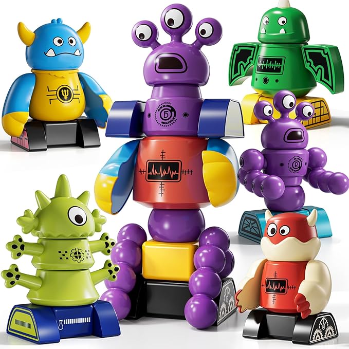 Magnets Robot Building Toys for Kids Ages 3-5 4-8, 36 PCS Monsters Robot Building Blocks Set with Storage Box, Creative Learning Christmas Birthday Gifts Toys for Boys Girls Ages 2-12