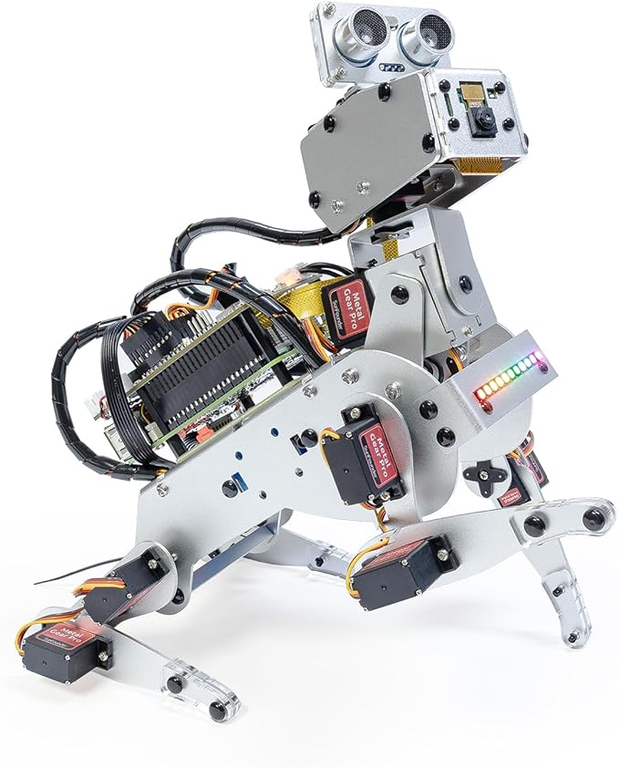 SunFounder PiDog AI Robot Dog Kit for Raspberry Pi 5/4/3B+/Zero 2W, LLMs ChatGPT-4o/Gemini/Grok, Voice&Video Recognition, Python, App Control, Battery, Gyroscope, Camera (RPI NOT Included)