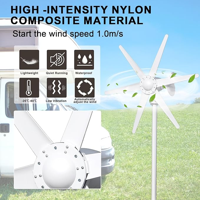 800W 12V/24V Wind Turbines Generator, 6-Blade Fan Wind Turbines Generator Kit, Electromagnetic Electricity Producer Equipment