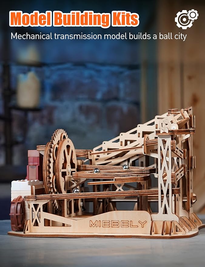 MIEBELY for Mom 3D Wooden Puzzles for Adults, 235 Pieces DIY Wood Marble Run Model Kits, Electrical Mechanical Gear W/Motor Building Kit, 3D Puzzle Creative Home Decor Gift Ideas