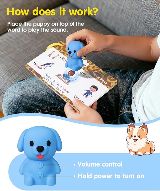 Phonics Talking Flash Cards with Reader Dog, Learn to Read with 148 Pages, 148 Sentences, 592 Words & 90 Stickers, Toddler Education Learning Toys for Kids Ages 3-8 Kindergarten 1st 2nd Grade